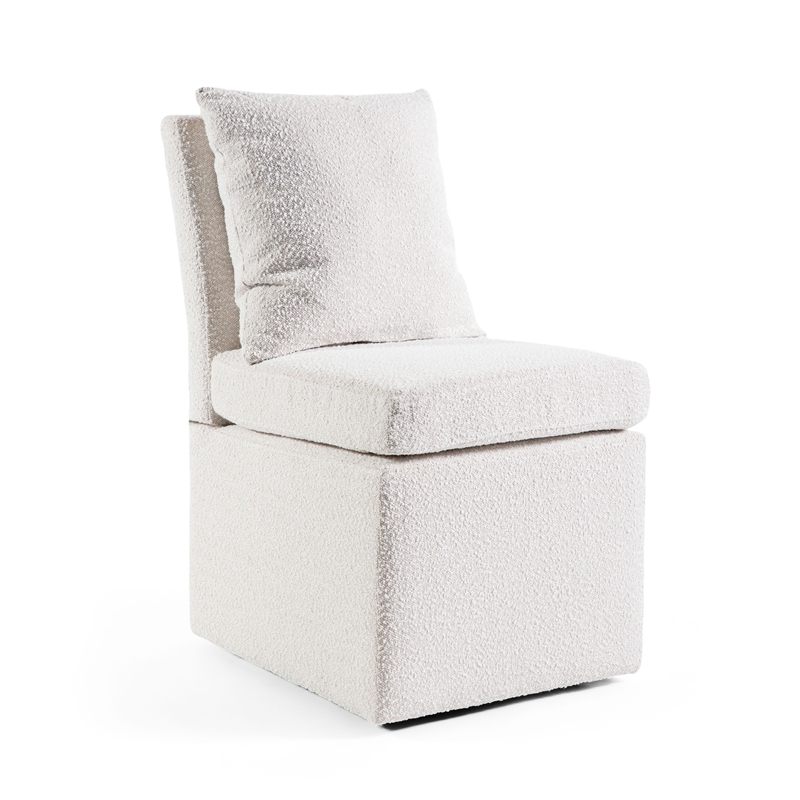 Furniture of America Mortimer Boucle Fabric Swivel White Side Chair with Casters