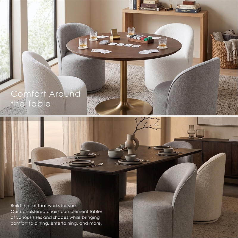 Furniture of America Mortimer Boucle Fabric Swivel Gray Round Dining Chair