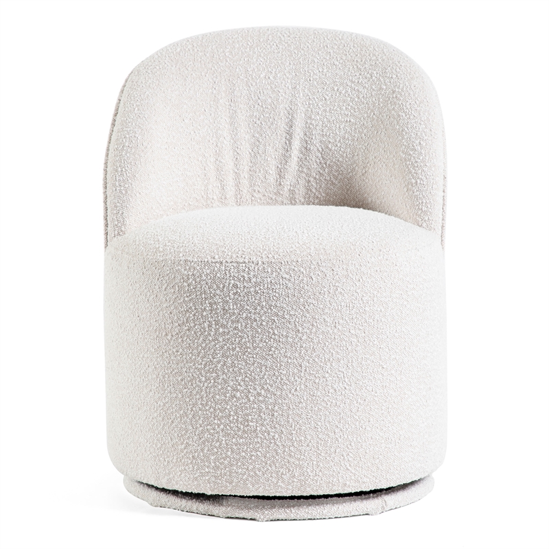 Furniture of America Mortimer Boucle Fabric Swivel White Round Dining Chair