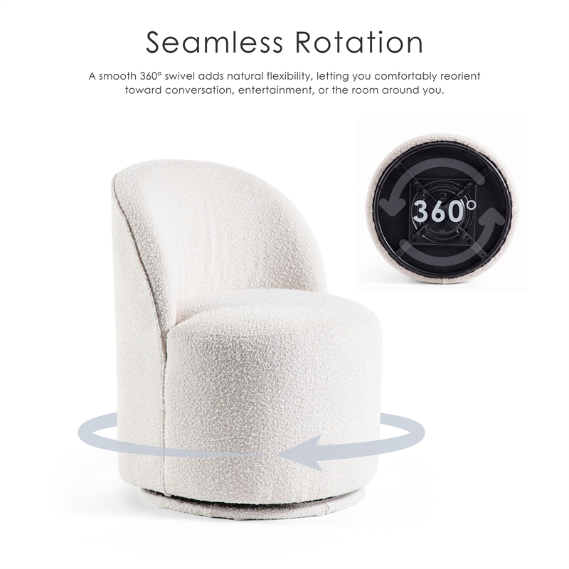 Furniture of America Mortimer Boucle Fabric Swivel White Round Dining Chair