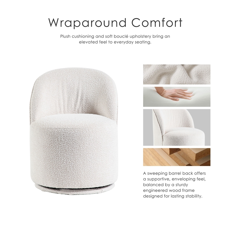 Furniture of America Mortimer Boucle Fabric Swivel White Round Dining Chair