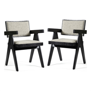 Furniture of America Lestari Solid Wood V-Leg Arm Chairs in Black (Set of 2)