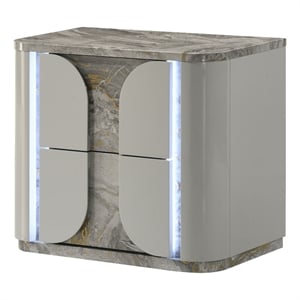 Furniture of America Bruna Solid Wood 2-Drawer Nightstand with LED in Light Gray