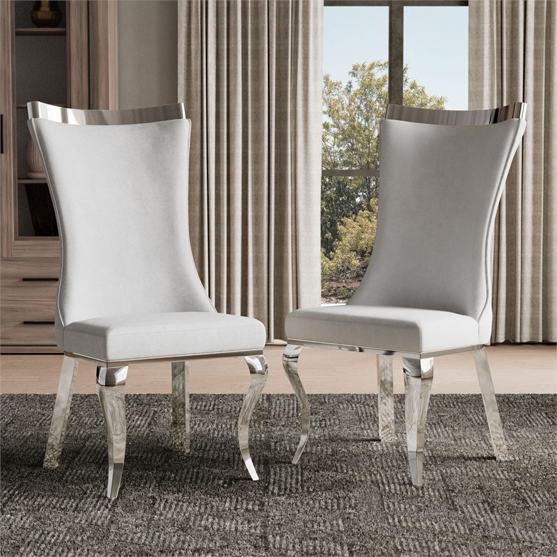 Furniture of America Balast Velvet Upholstered Side Chairs in White (Set of 2)