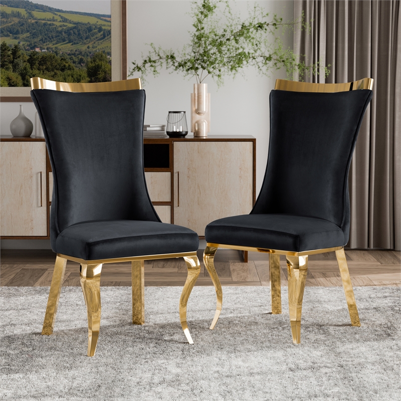 Furniture of America Balast Velvet Upholstered Side Chairs in Black (Set of 2)