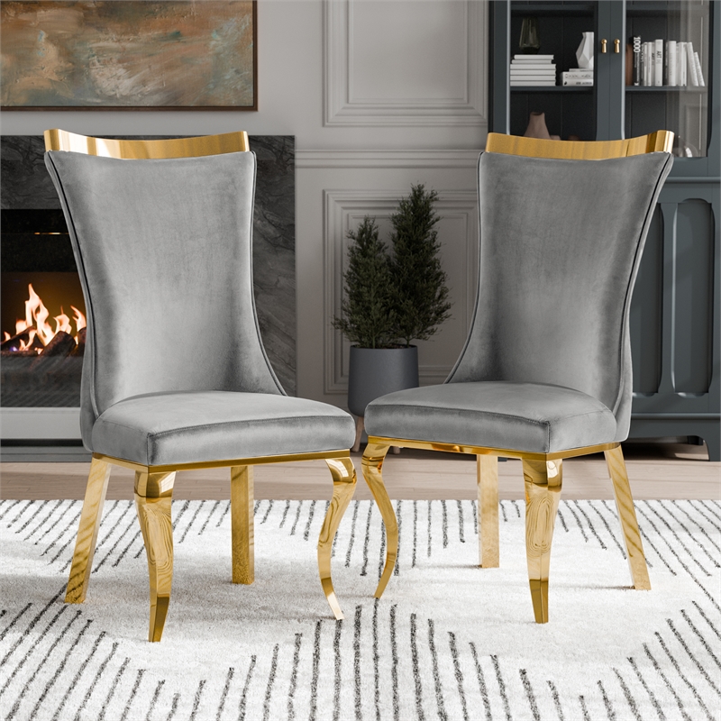 Furniture of America Balast Velvet Upholstered Side Chairs in Gray (Set of 2)