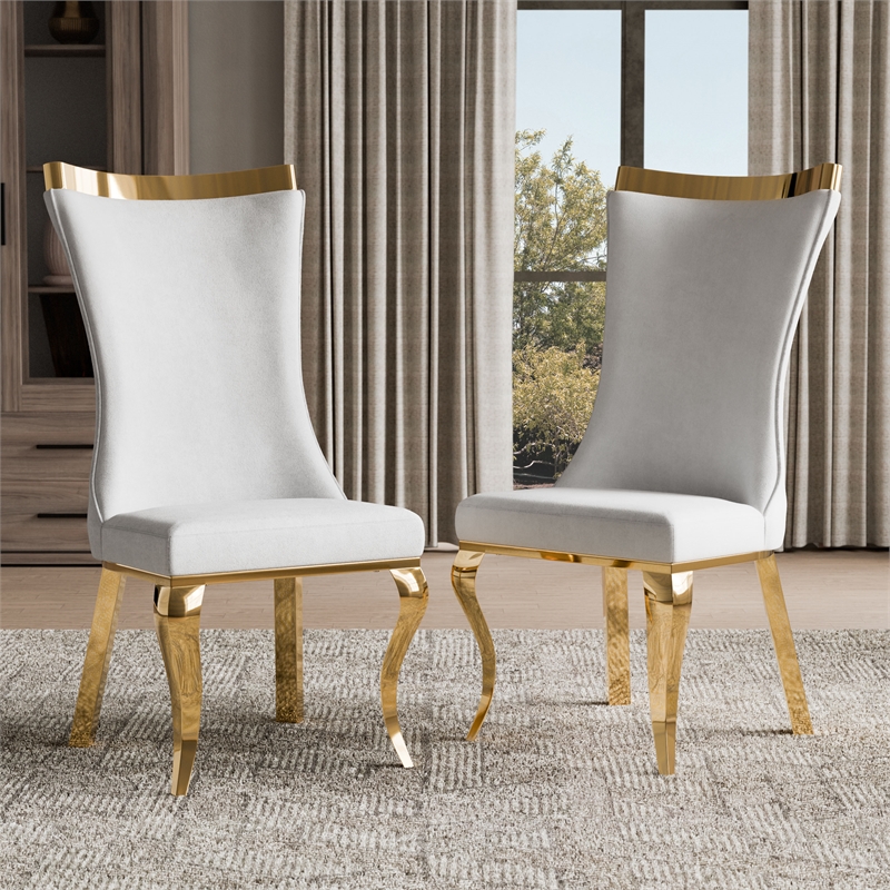 Furniture of America Balast Velvet Upholstered Side Chairs in White (Set of 2)