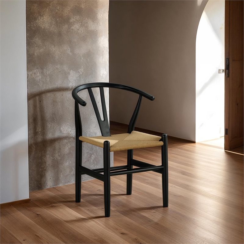 Furniture of America Ulysa Wood Woven Rope Seat Side Chairs in Black (Set of 2)