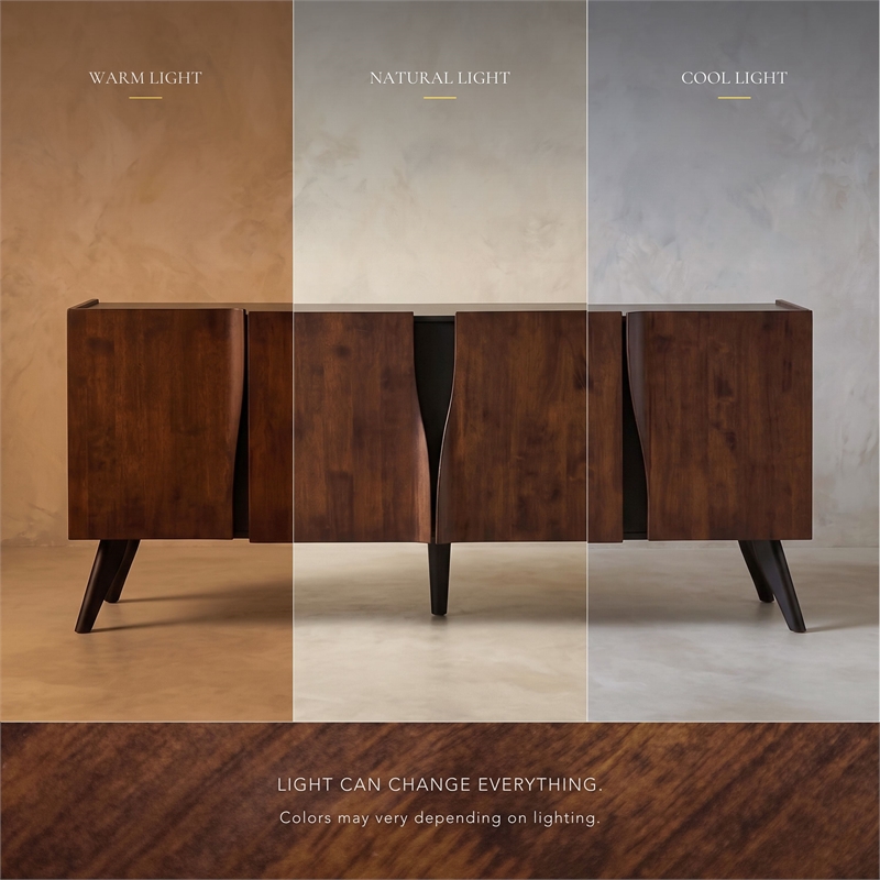 Furniture of America Nazaen Solid Wood Sculpted Server with Doors in Walnut