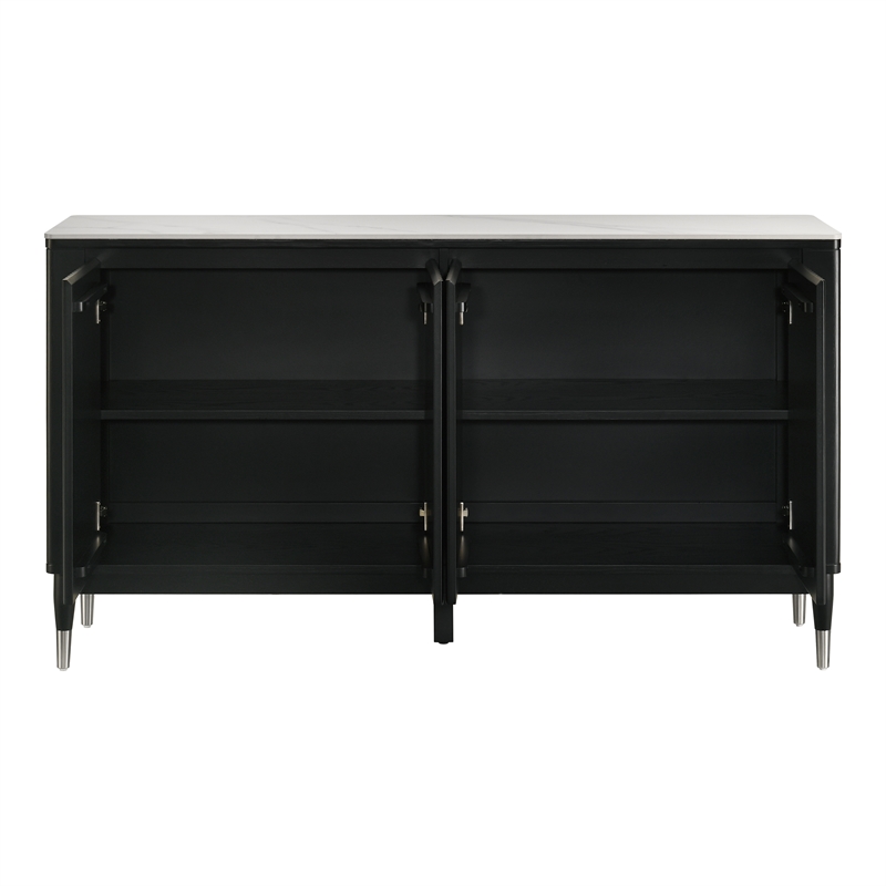 Furniture of America Miranda Sintered Stone Top and Wood Server in Black