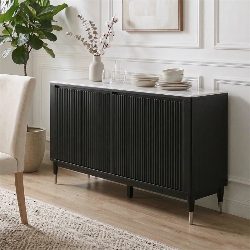 Furniture of America Miranda Sintered Stone Top and Wood Server in Black