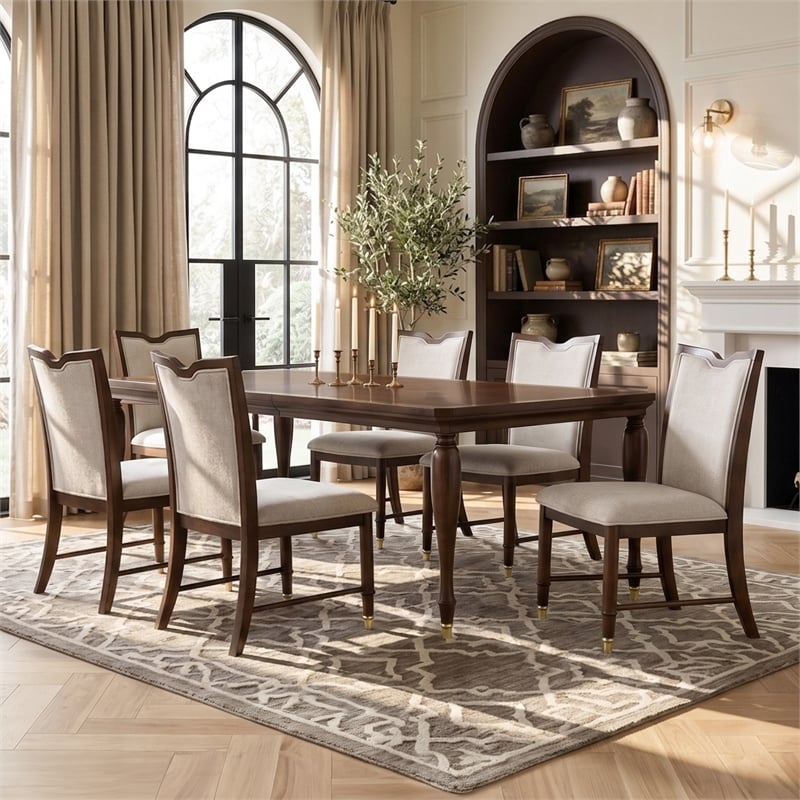 Furniture of America Aiyana Solid Wood 7-Piece Dining Table Set in Cherry
