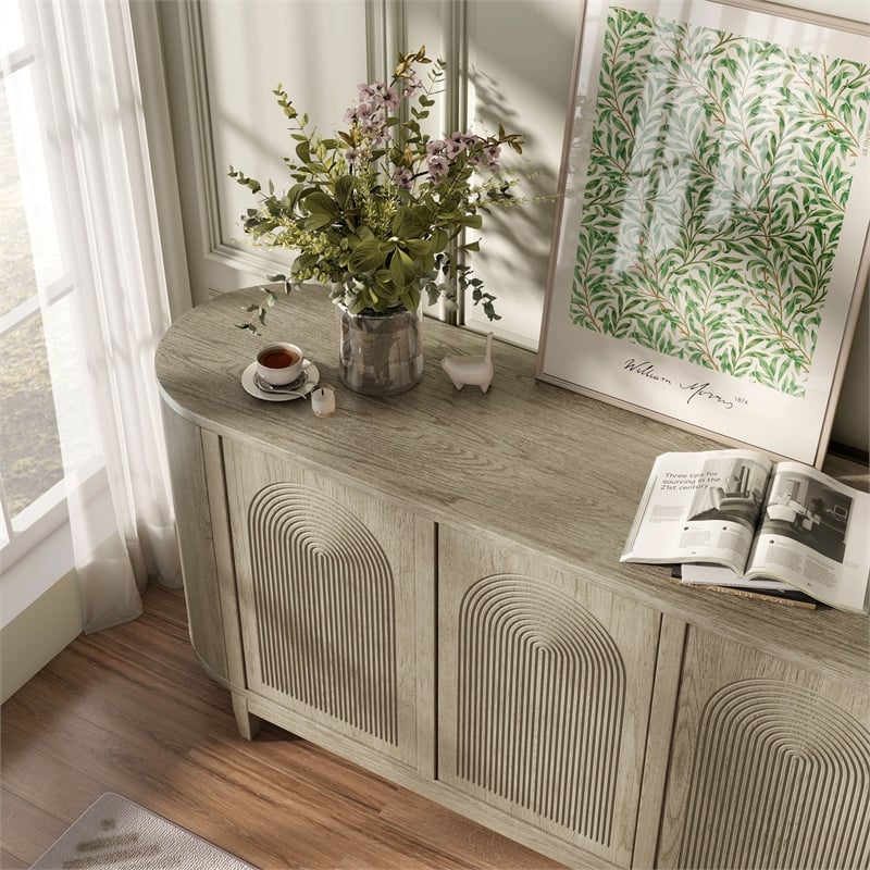 Furniture of America Selyra Solid Wood Server with Embossed Panel Doors in Oak