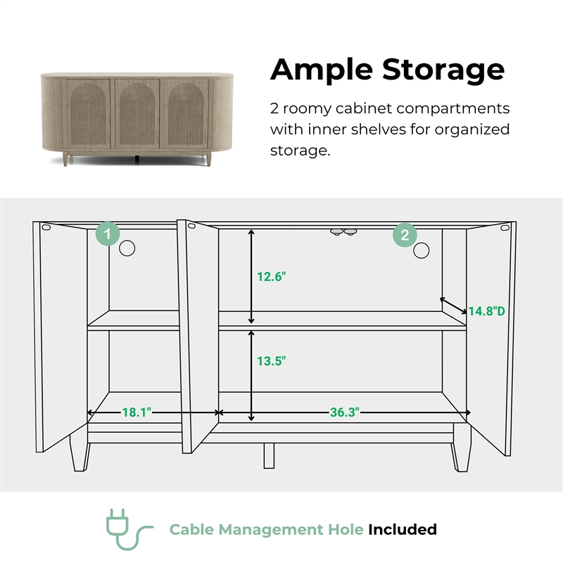 Furniture of America Selyra Solid Wood Server with Embossed Panel Doors in Oak
