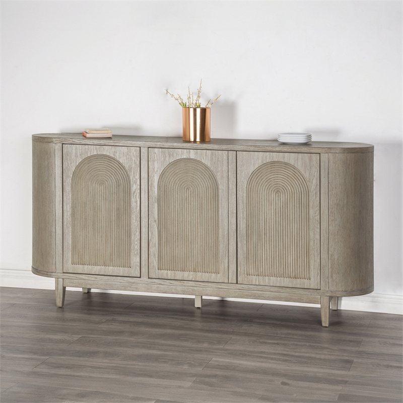 Furniture of America Selyra Solid Wood Server with Embossed Panel Doors in Oak