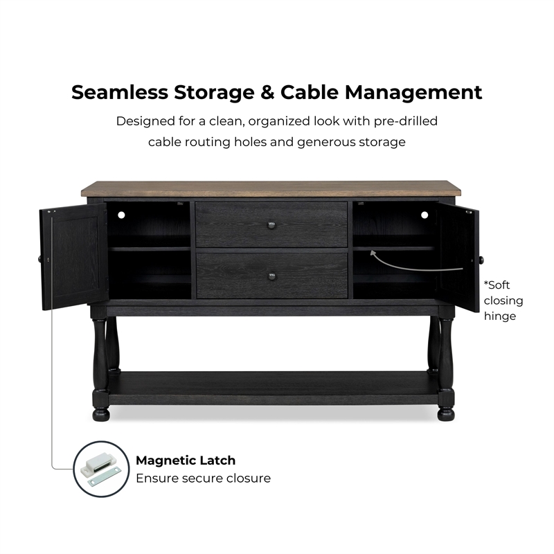 Furniture of America Peregrine Solid Wood Multi-Storage Black Server with Doors
