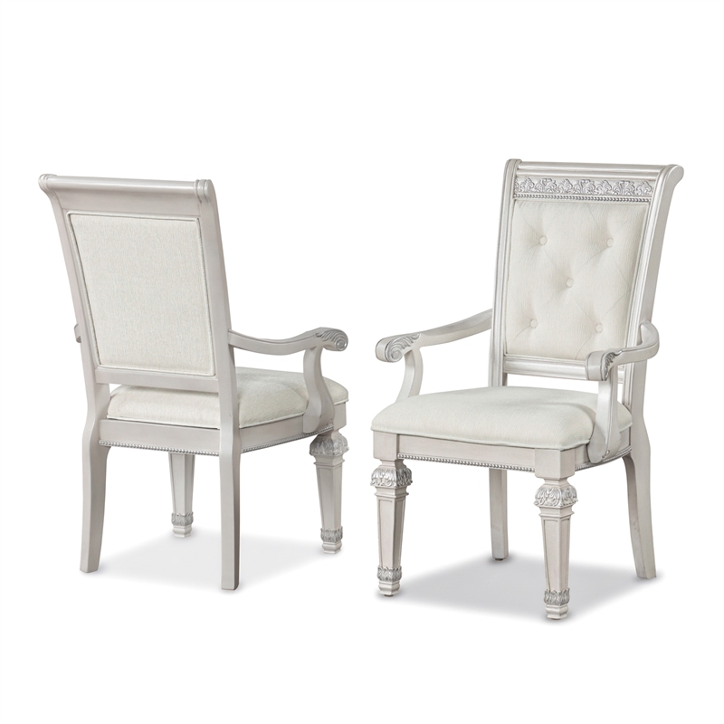 Furniture of America Gelbero Chenille Tufted Arm Chairs in White (Set of 2)