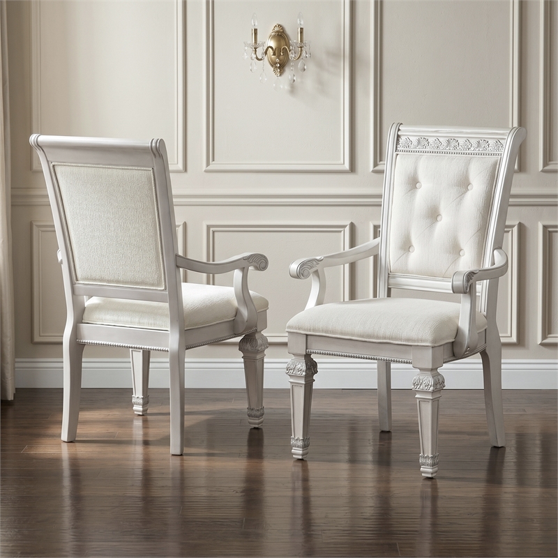 Furniture of America Gelbero Chenille Tufted Arm Chairs in White (Set of 2)
