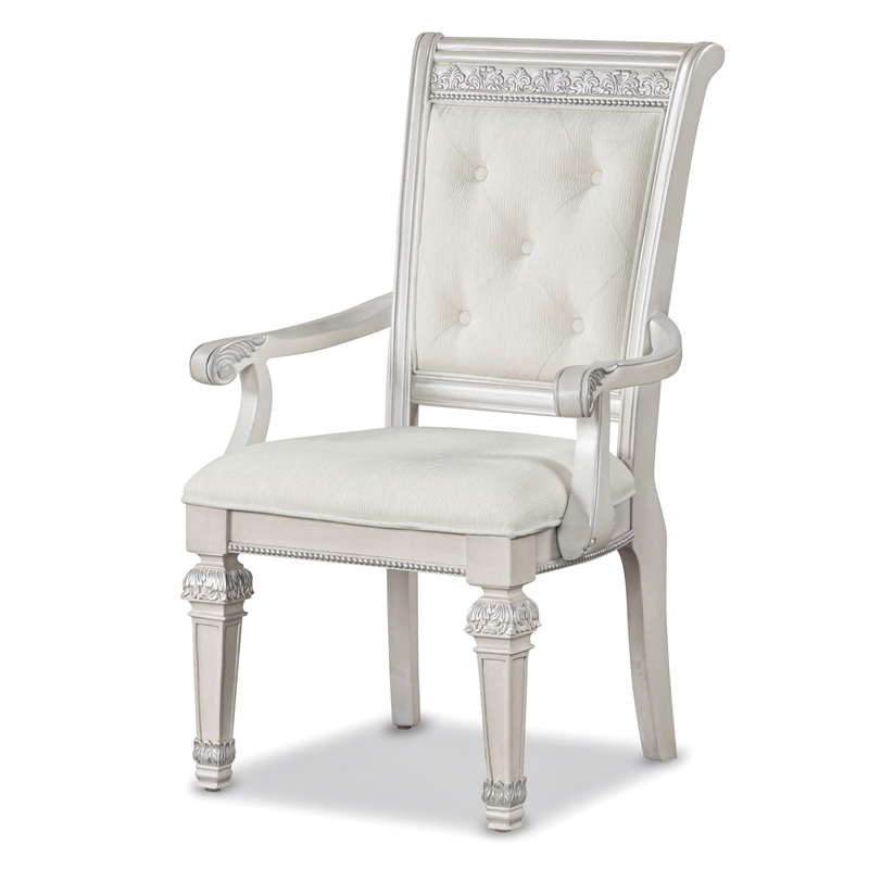 Furniture of America Gelbero Chenille Tufted Arm Chairs in White (Set of 2)