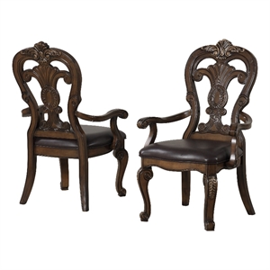Furniture of America Anatole Solid Wood Padded Arm Chairs in Brown (Set of 2)