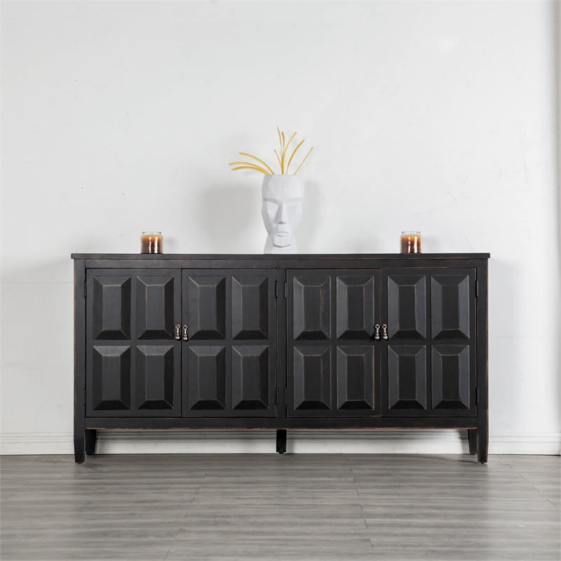 Furniture of America Wondra Solid Wood Server with Sanded Edge Doors in Black