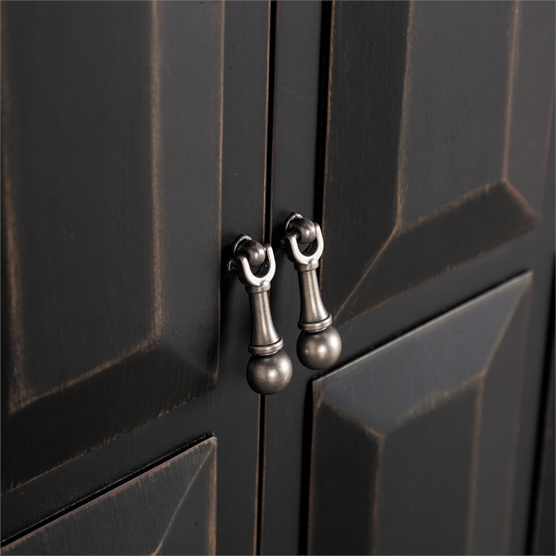 Furniture of America Wondra Solid Wood Server with Sanded Edge Doors in Black