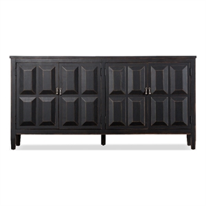 Furniture of America Wondra Solid Wood Server with Sanded Edge Doors in Black