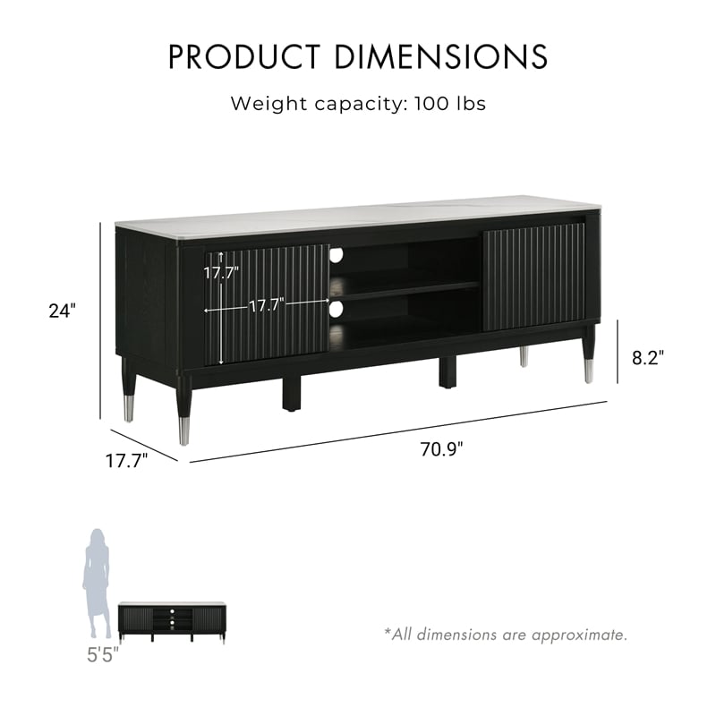 Furniture of America Miranda Sintered Stone Top and Wood TV Stand in Black