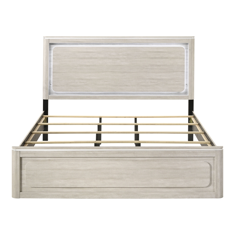 Furniture of America Pollan Solid Wood King Bed with LED Headboard in Gray