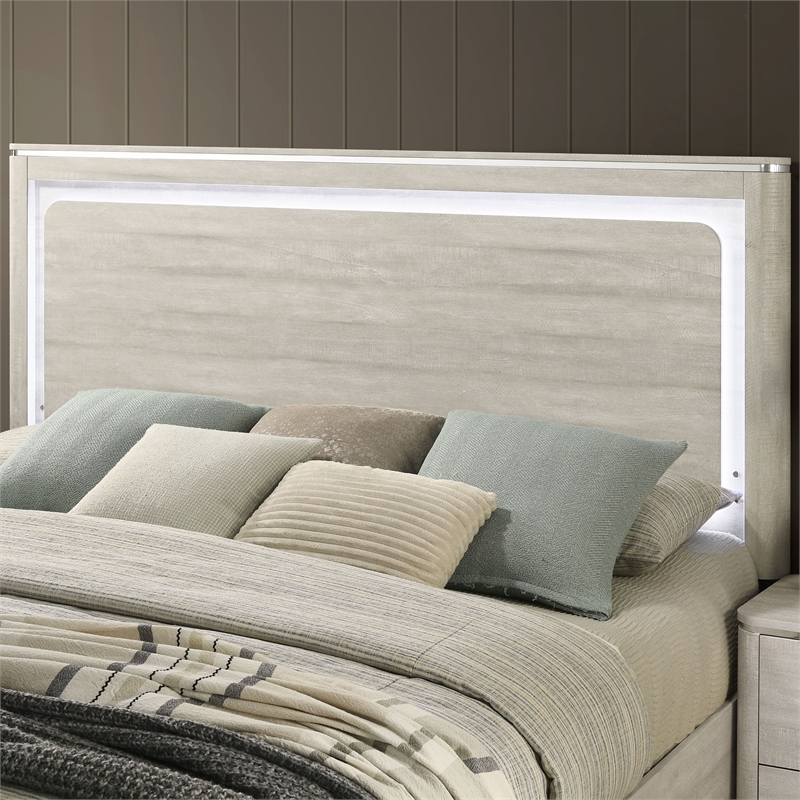 Furniture of America Pollan Solid Wood King Bed with LED Headboard in Gray