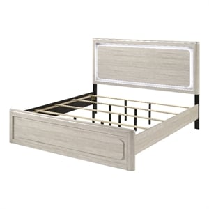 Furniture of America Pollan Solid Wood King Bed with LED Headboard in Gray