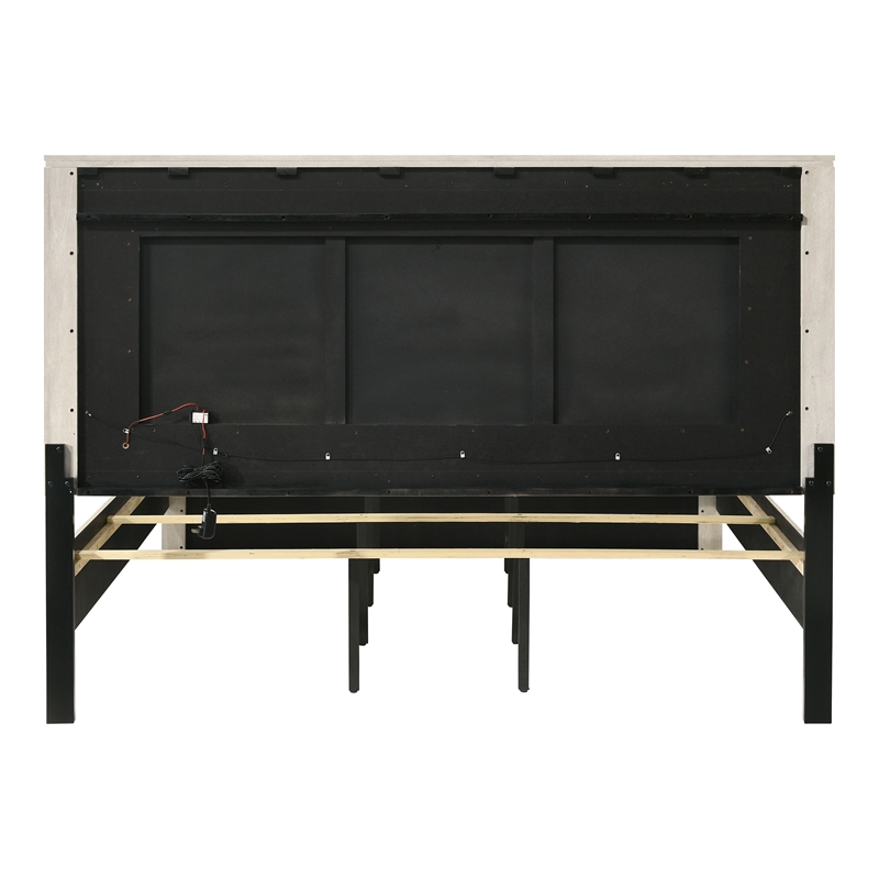 Furniture of America Pollan Solid Wood Queen Bed with LED Headboard in Gray