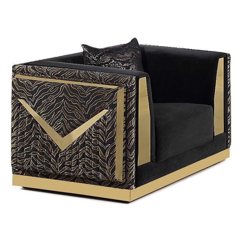 Furniture of America Samison Fabric Zebra Print Gold Trim Chair in Black