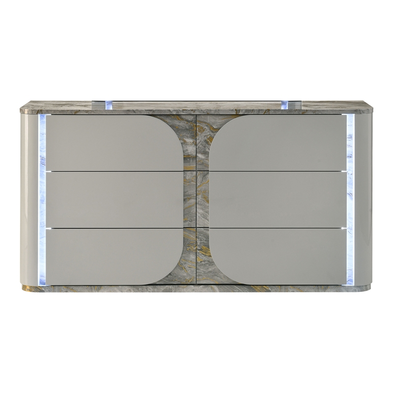 Furniture of America Bruna Solid Wood 6-Drawer Dresser with LED in Light Gray