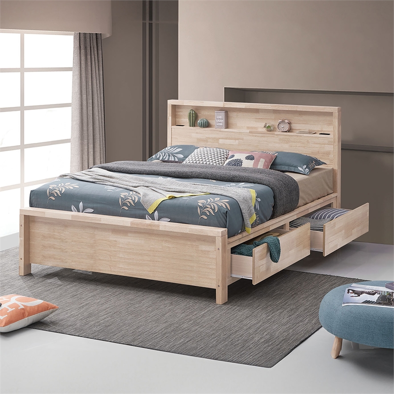 Furniture of America Staun Solid Wood Storage Queen Bed with USBs in White