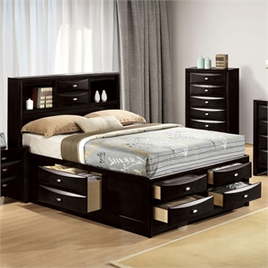 Furniture of America Darius Solid Wood Multi-Storage King Bed in Black