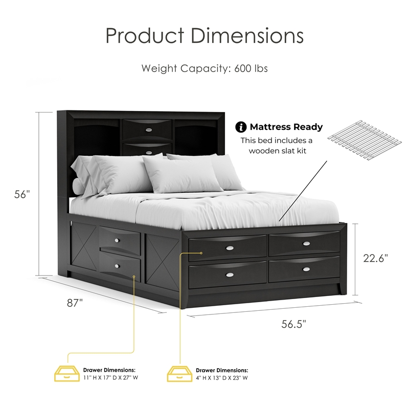 Furniture of America Darius Solid Wood Multi-Storage Full Bed in Black