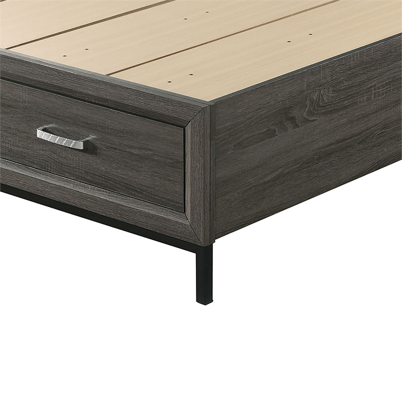 Furniture of America Kindering Fabric 2-Drawer King Bed with Metal Leg in Gray