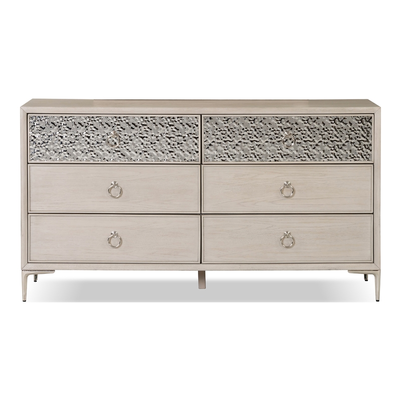 Furniture of America Glint Solid Wood Dovetail 6-Drawer Dresser in Oak