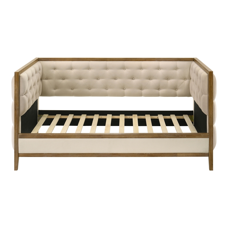 Furniture of America Neva Fabric Upholstered Tufted Daybed in Oak