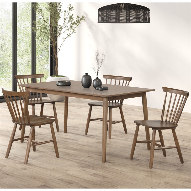 Furniture of America Worlow Solid Wood 5-Piece Dining Table Set in Walnut