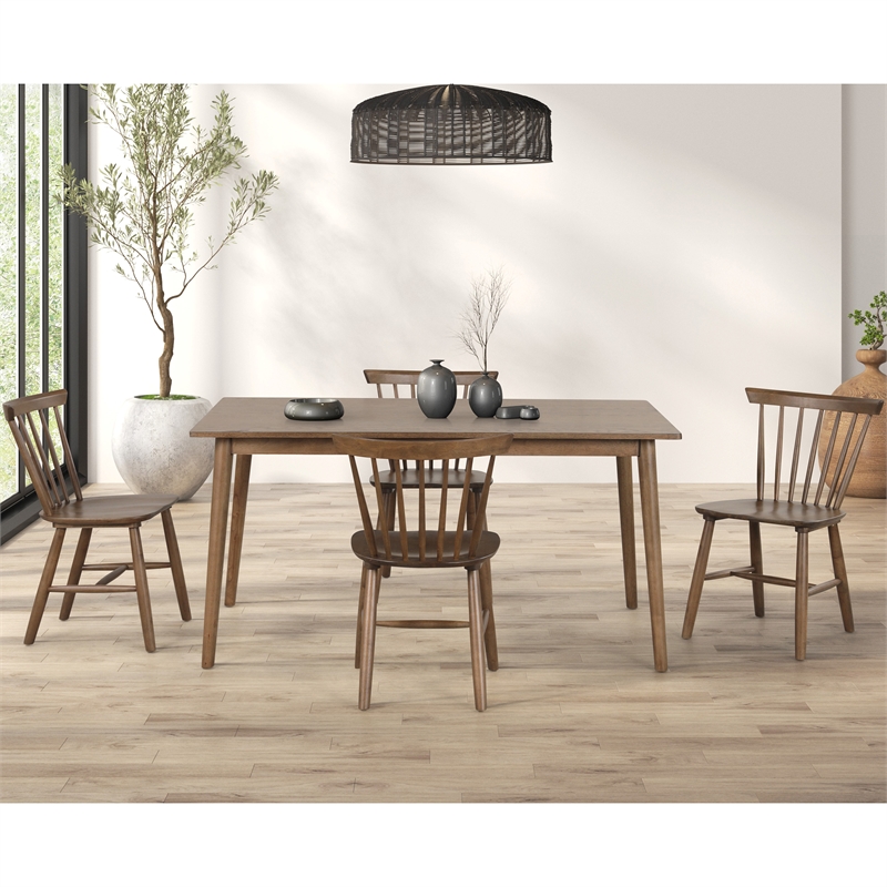 Furniture of America Worlow Solid Wood 5-Piece Dining Table Set in Walnut