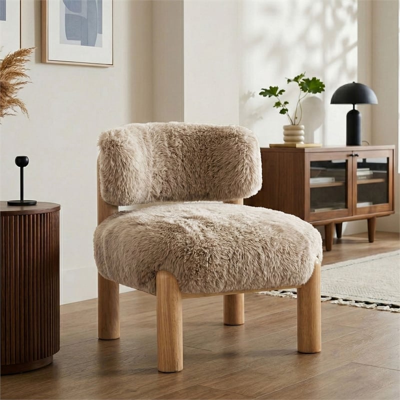 Furniture of America Out Fur-like Fabric and Wood Accent Chair in Brown
