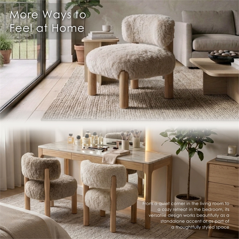 Furniture of America Out Fur-like Fabric and Wood Accent Chair in Taupe
