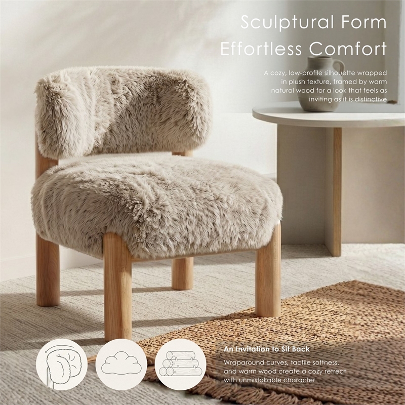 Furniture of America Out Fur-like Fabric and Wood Accent Chair in Taupe