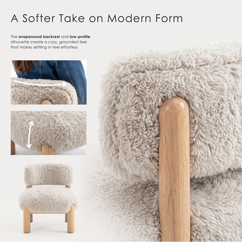 Furniture of America Out Fur-like Fabric and Wood Accent Chair in Taupe