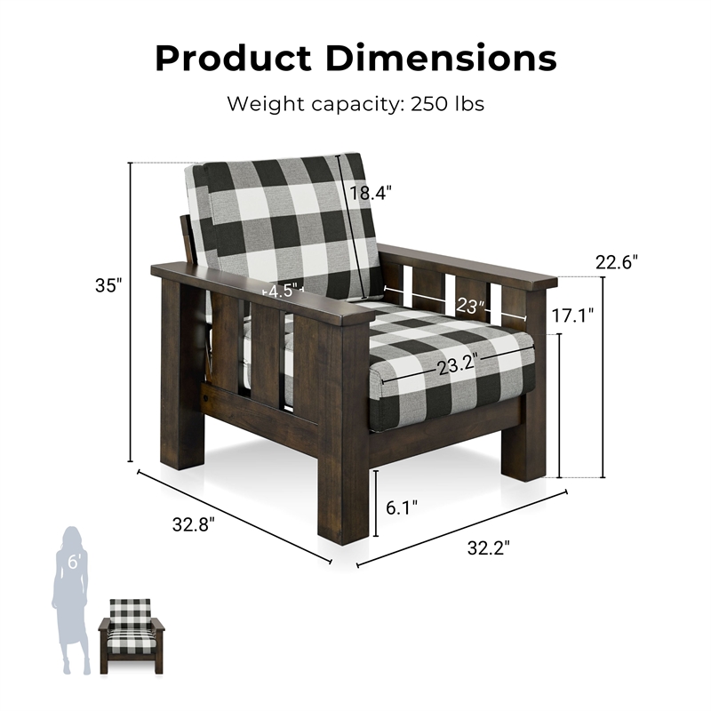 Furniture of America Gavik Wood Plaid Pattern Accent Chair in Dark Walnut