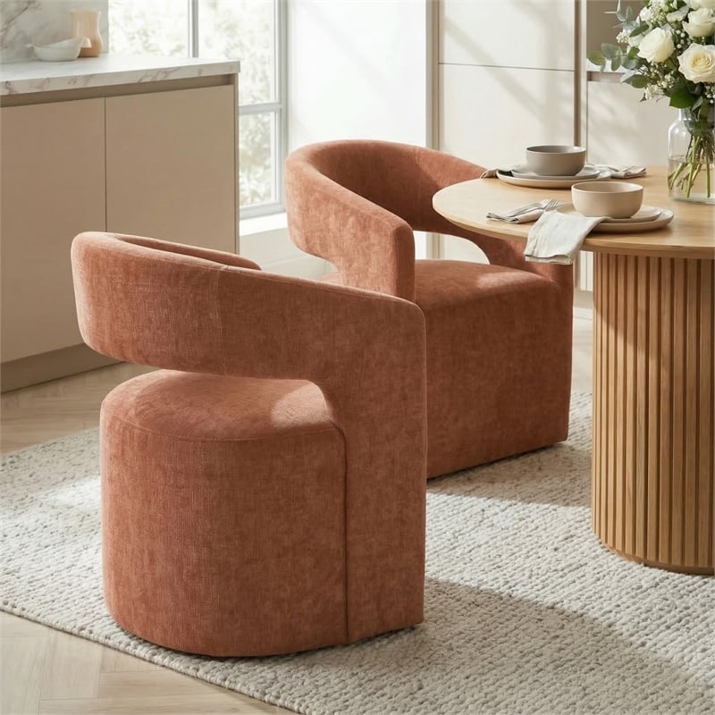 Furniture of America Arina Fabric Dining Chair with Casters in Orange