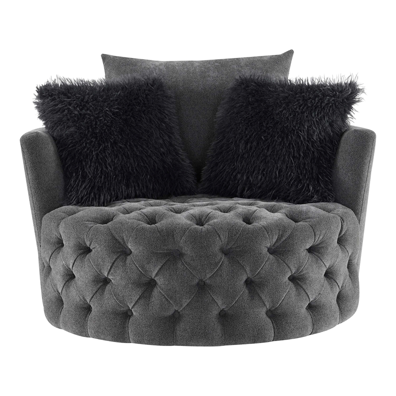 Furniture of America Beauty Fabric Tufted 360 Degree Swivel Chair in Gray
