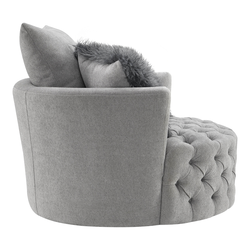 Furniture of America Beauty Fabric Tufted 360 Degree Swivel Chair in Light Gray